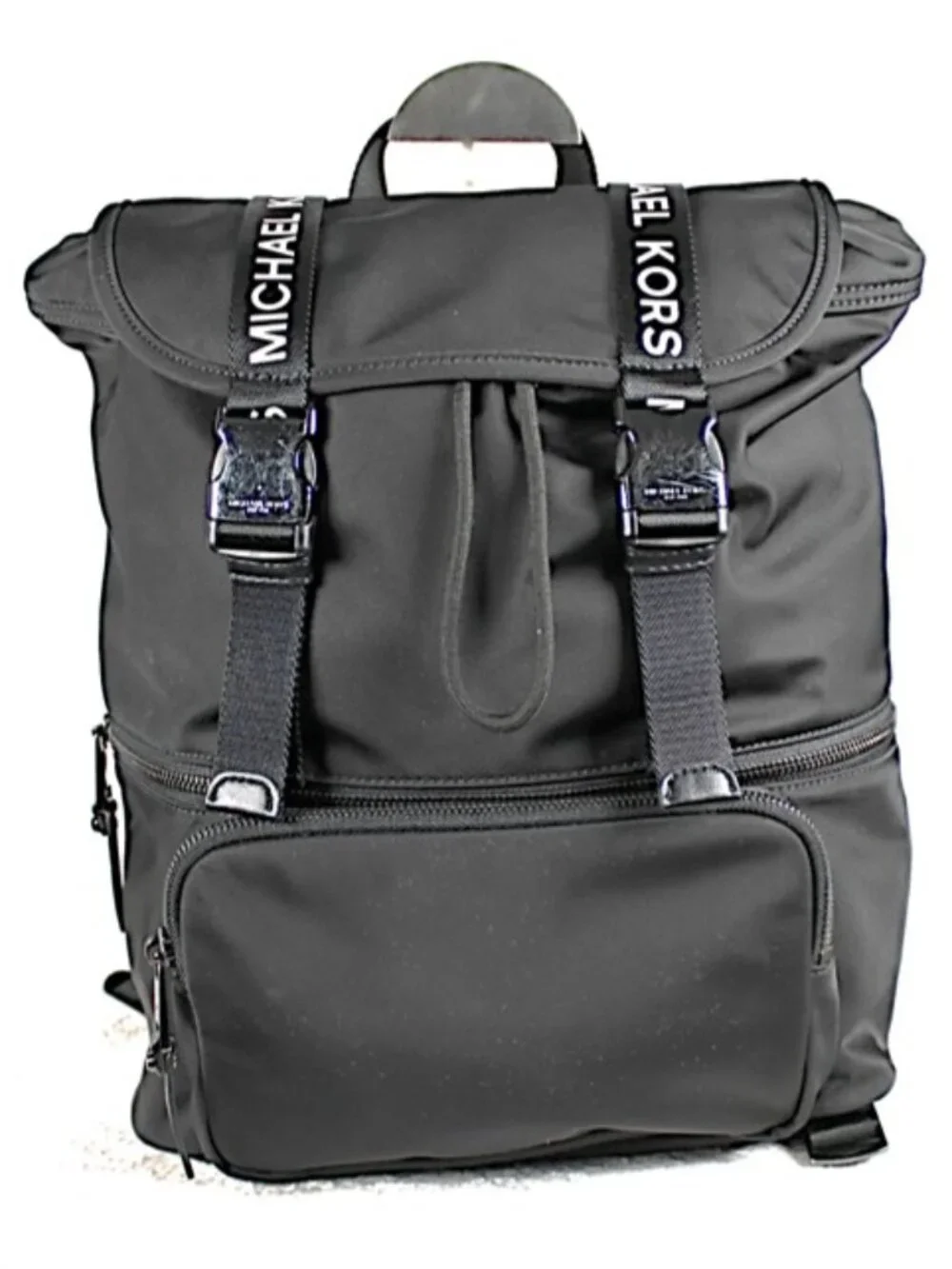 Michael Kors Black Nylon Backpack Logo Strap Buckle Drawstring Travel Bag